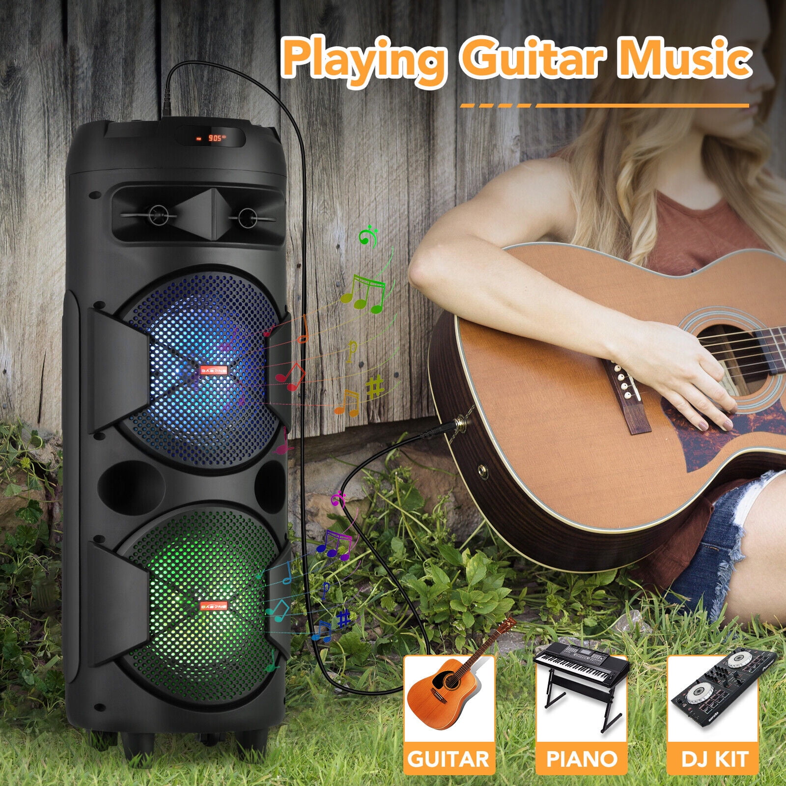 Lohoms Bluetooth Speaker Dual 6.5" Woofer Tailgate with Microphone Remote Party PA Sound System