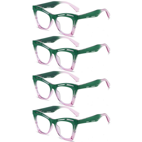4 Pairs of Green Purple Butterfly Anti-blue Light Reading Glasses for Women Oversize Spring Hinge Readers