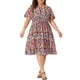 thumbnail image 1 of Vestido de mujer de talla grande Agnes Orinda con escote en V, mangas acampanadas, estampado floral, vestido midi de playa 3X naranja y amarillo, 1 of 6