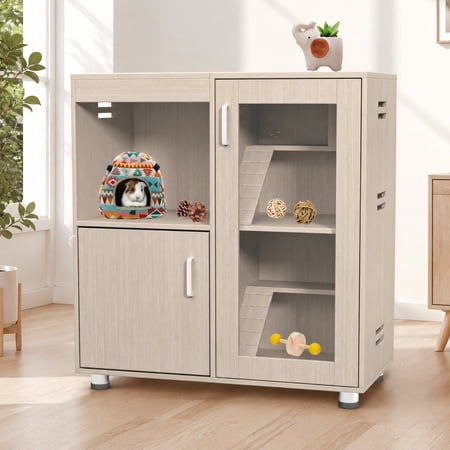 4-Tier X-Large Guinea Pig Cage with Storage Cabinet, Acrylic Windows & Openable Top for Small Pets
