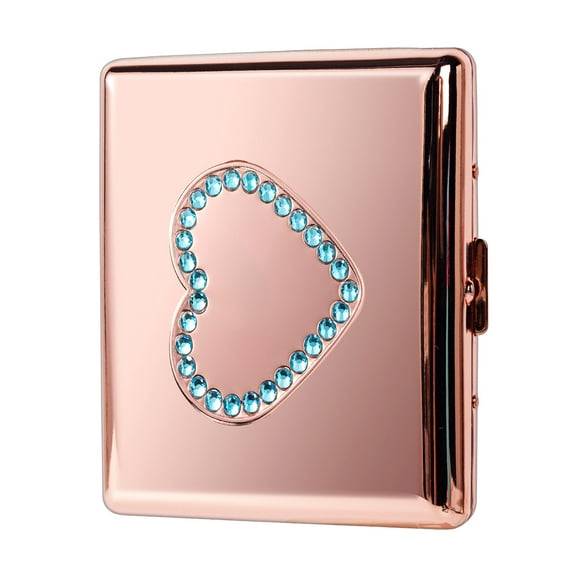 Fashion Blue Heart Decal Metal Cigarette Case 84 mm 3.34 inch Extra Large 20pcs Capacity,RFID Blocking Credit Card Wallet (Rose)