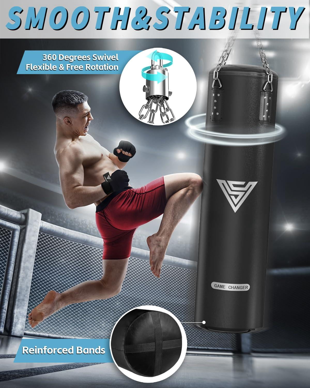 Punching Bag For Adults  4ft Pu Heavy Boxing Set 12oz Gloves Mma Muay Thai Kickboxing Home Gym Martial Art (unfilled)