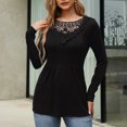 thumbnail image 4 of Camisa de manga larga de encaje para mujer Otoño Invierno Moda Casual Cintura delgada Color puro Top de encaje con cuello redondo para mujer Negro M, 4 of 8