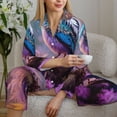 thumbnail image 6 of Honeii Beautiful Flower Blue Bird print Women's Pajama Sets Long Sleeve Button Down Sleepwear Nightwear Soft Pjs Lounge Sets-Large, 6 of 7