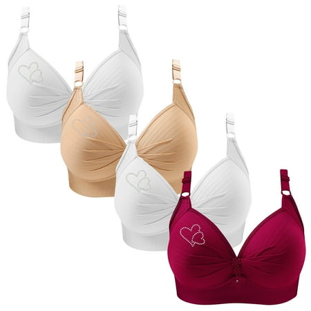 Clearance TOUMENY Nude Bra Back Smoothing Bra 4PC Woman s Printing Gathered Together Large Size Daily Bra Underwear No Rims