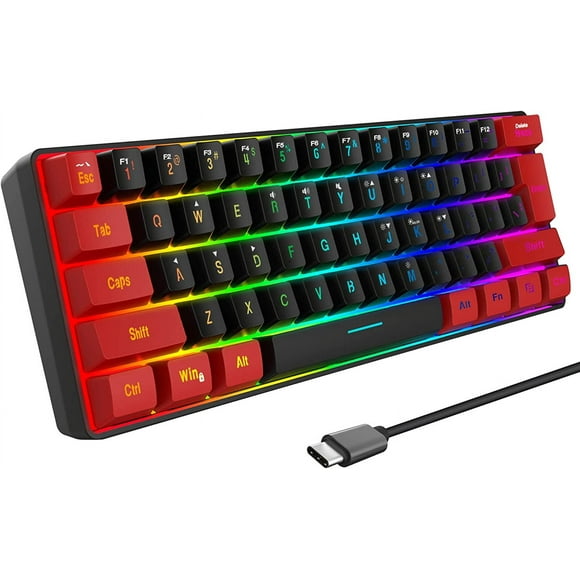 TEMOGU-60% Wired Gaming Keyboard, Ultra-Compact RGB Backlit Small Gaming Keyboard for PC Computer Gamer (Red and Black)