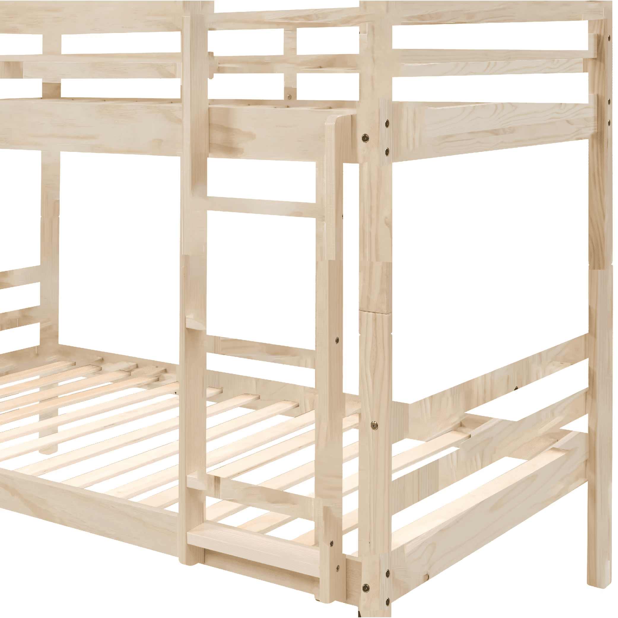 MAYEERTY Twin over Twin Bunk Bed with Ladder, Wooden Bed Frame with High Guardrail and Ladder for Kids, No Box Spring Needed, White