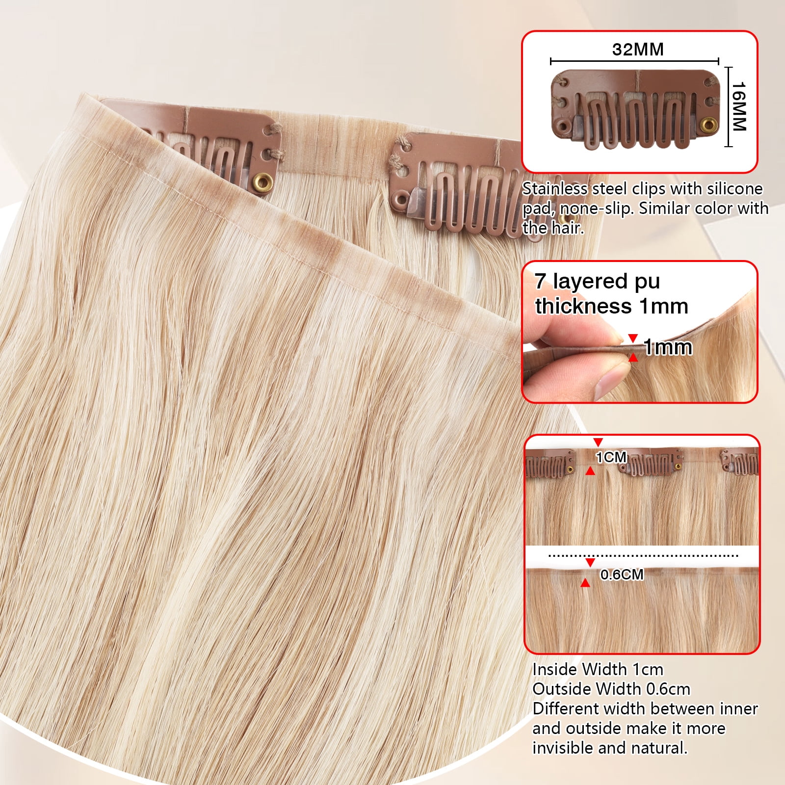 PU Clip In Hair Extensions P18A/60A# 160g 18inch