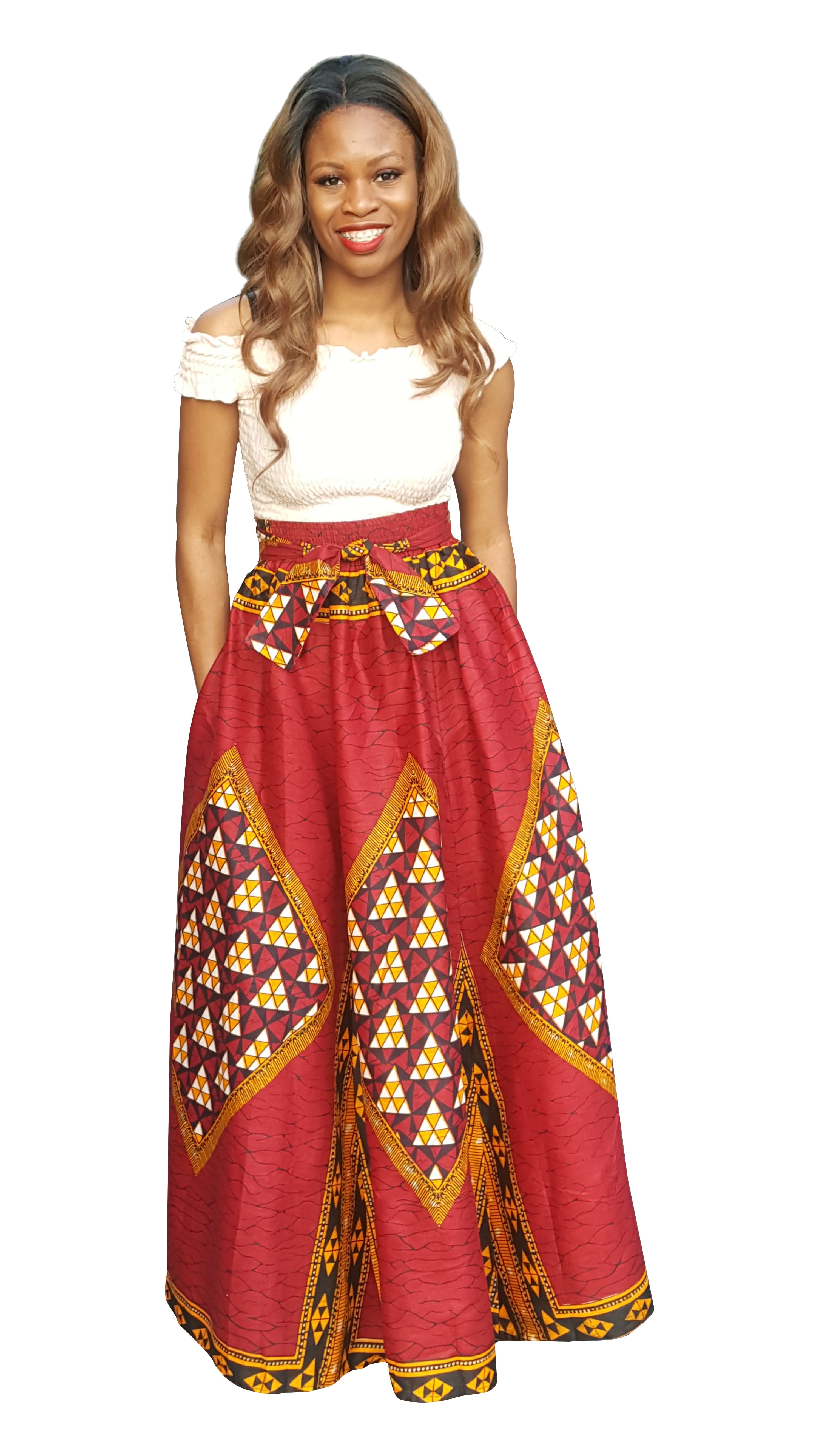Womens African Print Wrap Skirt Unexpected Mix Print African Wax High Waist A Line Maxi Skirt 