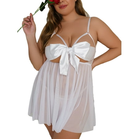 

Colisha Women Lingerie Deep V Neck Nightwear Plus Size Sexy Chemise Lace Ladies Teddy With Panty Oversize Floral White 4XL