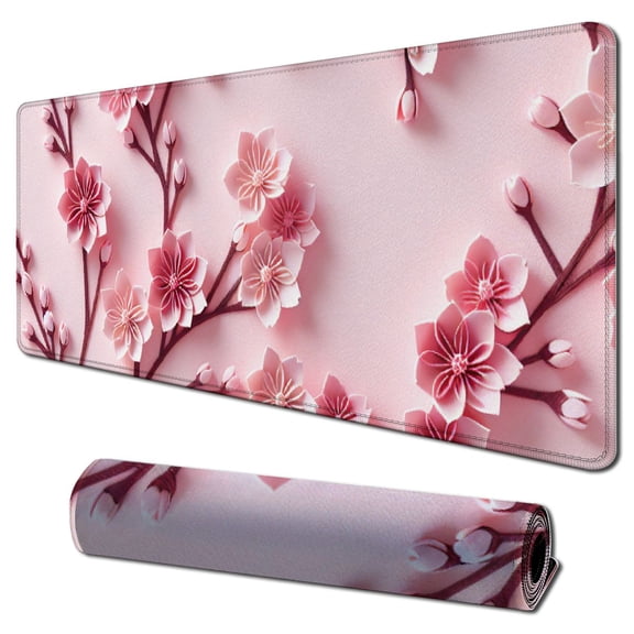 nygtbtfer  Large Gaming Mouse Pad Mat with Stitched Edge Non-Slip Rubber Base Washable Resilient for Office Computers Laptop Table Mouse Pads Mats Accessory (Pink Flowers) 31.5x11.8 in