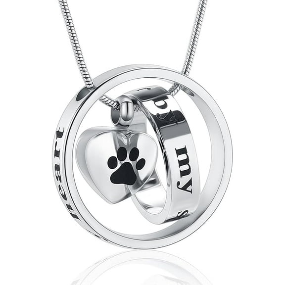Double Rings Urn Necklace for Ashes Eternity Cremation Jewelry for Women Men - Forever in My Heart,No Longer by My Side Pet Urn Necklace for Ashes