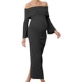 thumbnail image 4 of Stamzod Maternity Dress Womens One-Shoulder Long Sleeve Bodycon Wedding Guest Dress formal Long Pregnancy Dresses for Women Black S, 4 of 5