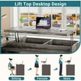 thumbnail image 3 of Homieasy L Shaped Desk with Power Outlets and USB Charging Ports, Lift Top Corner Computer Desk with Drawer, Large Office Desk with Storage Shelves, L Shaped Standing Desk for Home Office, Black Oak, 3 of 7