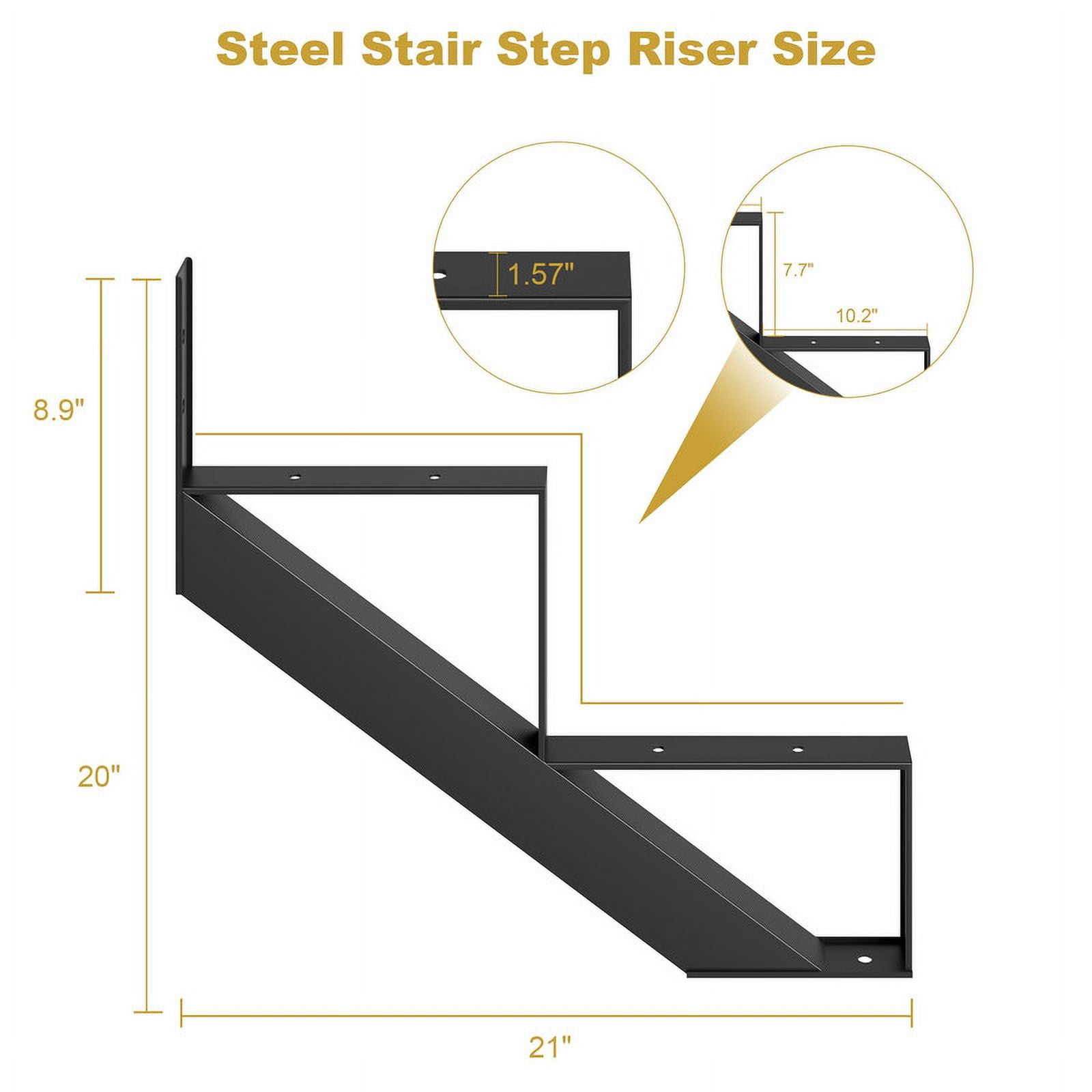 2 Pack Steel Stair Risers – Heavy Duty Metal Step Stringers For Outdoor Steps, Deck, Or Indoor Use, Height 11.8 Inches