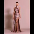 thumbnail image 4 of Vestido de Dama de con Cuello Halter y Abertura, Vestido de Fiesta de Satén, Vestido de Noche Formal de Sirena Plisado Colorante para Pasta de Frijoles L, 4 of 8
