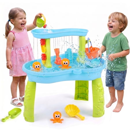 Water Tables For Toddlers 2 In 1 Sand And Water Tables For Kids Rain Showers Pond Water Sensory Tables Summer Outside Toys With 12 Piece Colorful Accessories Gift For Boys Girls Kids Age 1-3 3-5