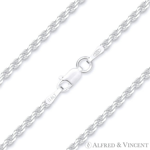 1.8mm Twist-Rope Diamond-Cut Link Italian Chain Anklet in Solid .925 Sterling Silver