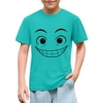 thumbnail image 1 of Blusas y camisas de manga corta con cuello redondo para niños y niñas, color liso, con estampado de expresión linda, manga corta, holgadas y cómodas, blusa para niña, 1 of 6