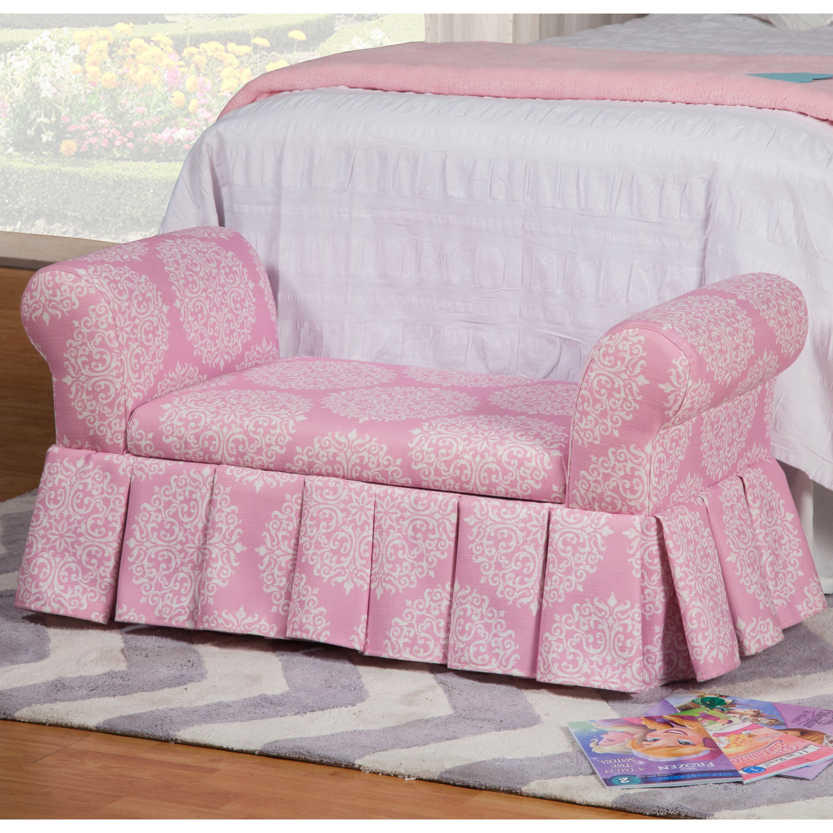 HomePop Juvenile Storage Settee Bench, Pink