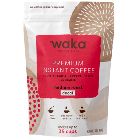Waka Decaf Medium Roast Instant Coffee, Scoopable 100% Arabica Colombian Beans - 3.5oz