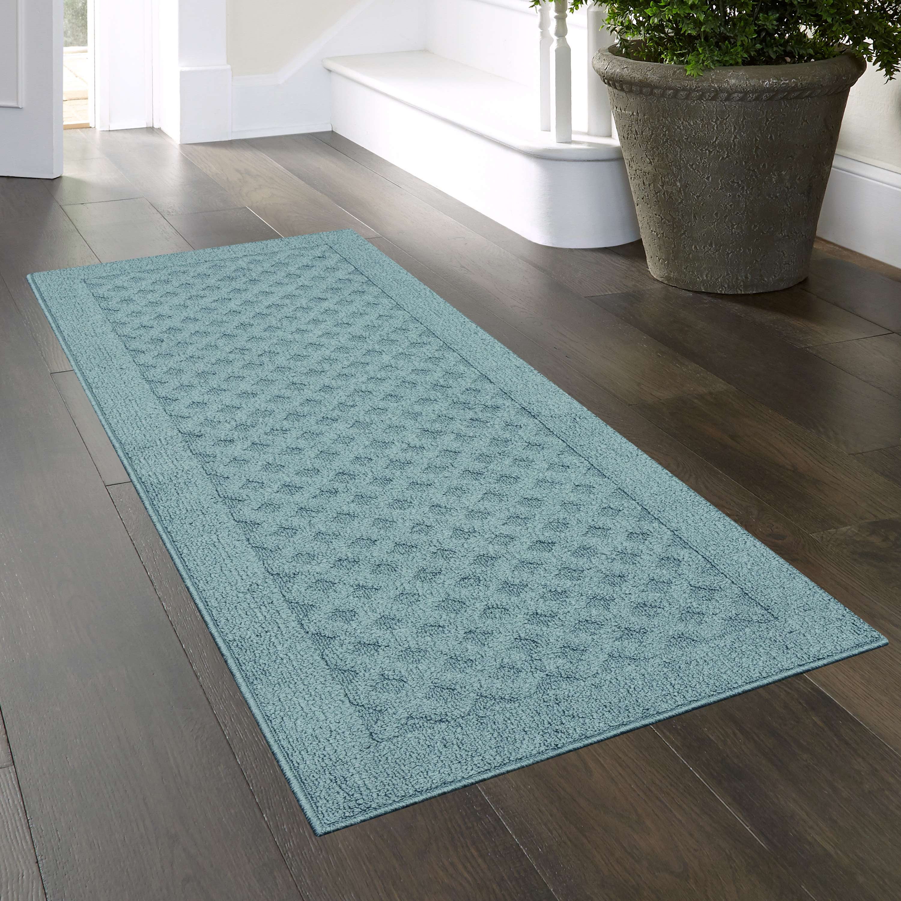 (2 pack) Mainstays Dylan Solid Diamond Blue Indoor Runner Rug, 2' x 6', Skid-Resistant