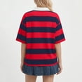 thumbnail image 4 of KDDYLITQ Striped Shirt Women Oversized V Neck Casual Polo Shirts Short Sleeve Rugby Collared Pullover Loose Fit Tops Red XL, 4 of 5