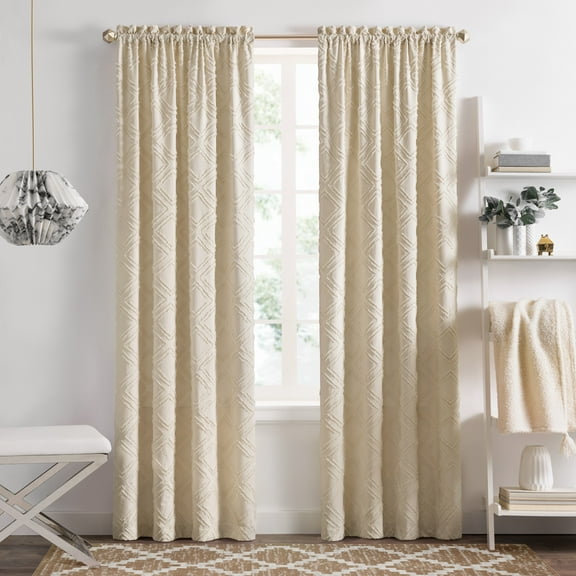 Achim Blake Geometric Diamond Rod Pocket Light Filtering Curtain Panel, Tan, 42" x 84"