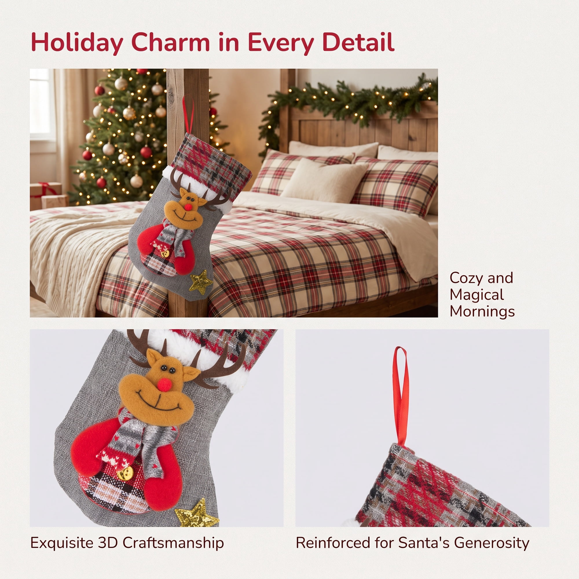Unique Bargains Novelty Cartoon Christmas Stockings Assorted Garland Accents Gray Deer 8"