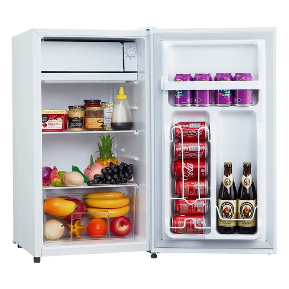 QinaQin Single Door Mini Fridge with Freezer, 3.2 Cu Ft Compact Fridge with Adjustable Thermostat for Bedroom or RV