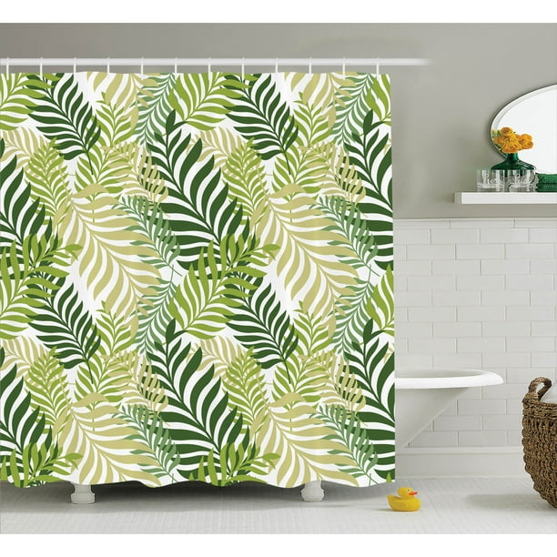 Leaves Decor Shower Curtain Set Tropical Exotic Palm Tree Leaves Natural Botanical Spring Summer Contemporary Graphic Bathroom Accessories 69w X 70l Inches By Ambesonne Walmart Com Walmart Com
