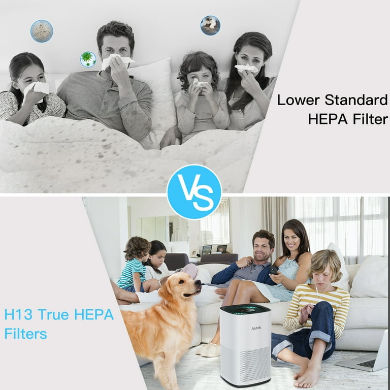 Air Purifiers Large Room with H13 True HEPA Filter for Bedroom Home -  AIRTOK Air Purifier for Allergies and Pets Smoke Mold Dust Dander Odor  Coverage