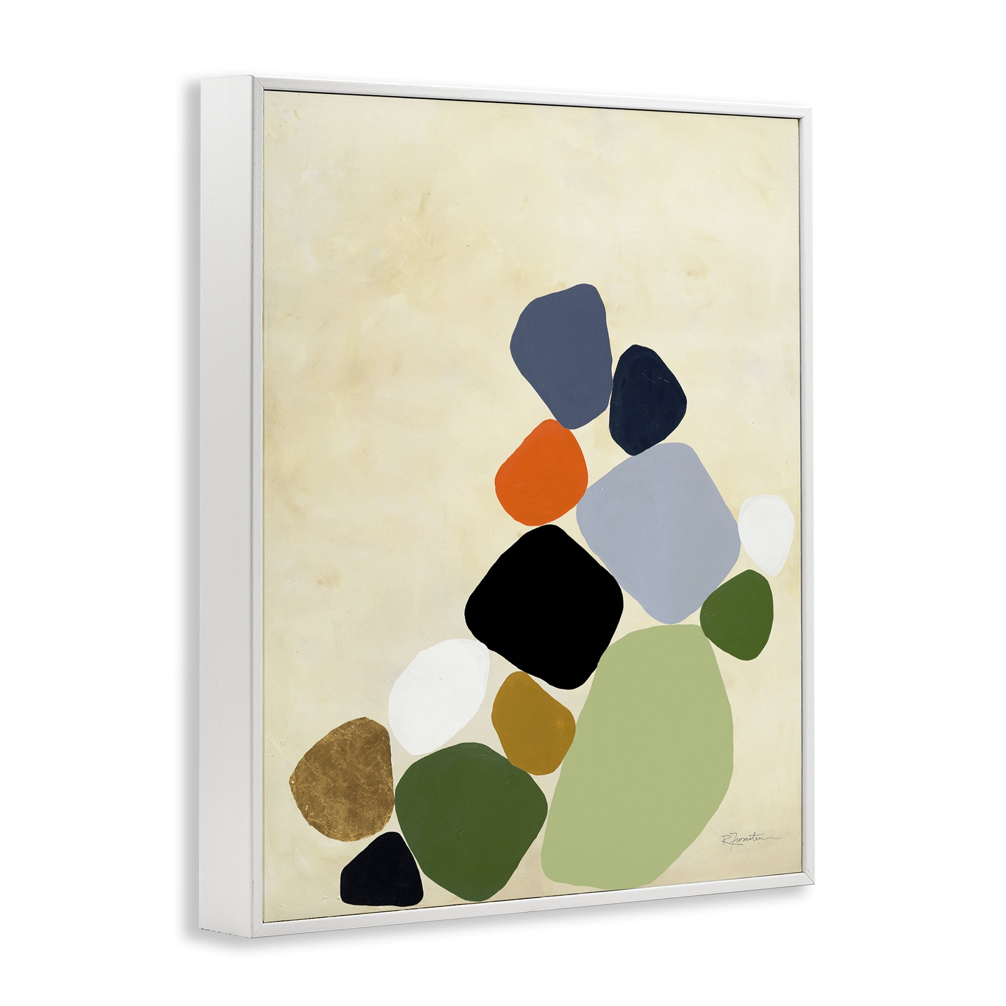 Stupell Industries Cluster of Minimal Pebbles White Framed Giclee Art, design by Ruth Fromstein