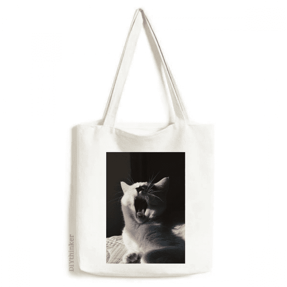 animal yawn cat photograph tote canvas bag shopping satchel casual handbag