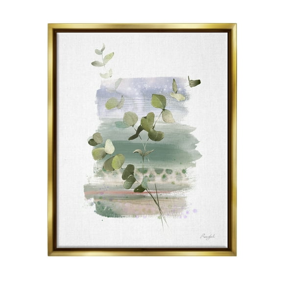 Stupell Industries Eucalyptus Herb Painting Botanical & Floral Painting Gold Floater Framed Canvas Art Print Wall Art, 17 x 21