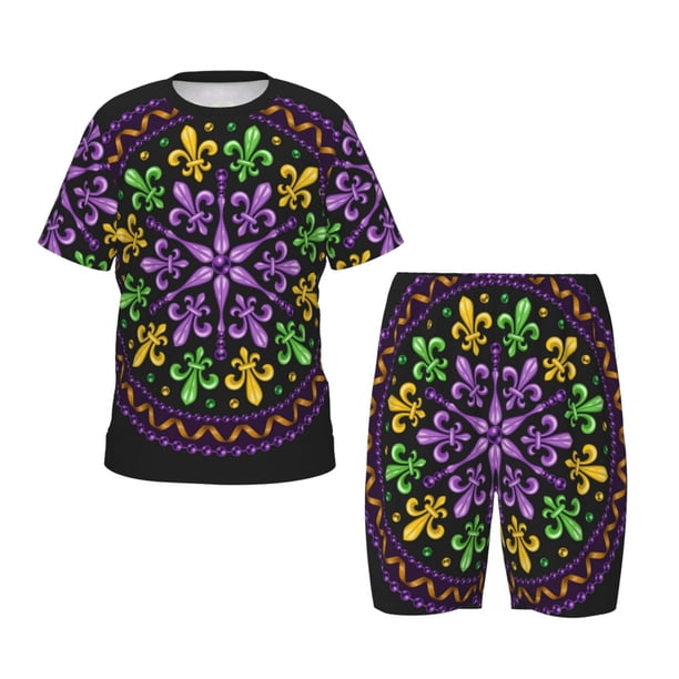Balery Mardi Gras5 Conjunto de Pijama Infantil de Manga Corta con Estampado – Ropa de Dormir de Algodón Suave-4X-Large