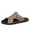 Khaki, variant on Men Brown Hand Cross Stitch Hollow Slide Sandals Metal Brand Tag & Rivet Decor Segmented Block Outsole Genuine Leather Non-Slip Casual Slippers