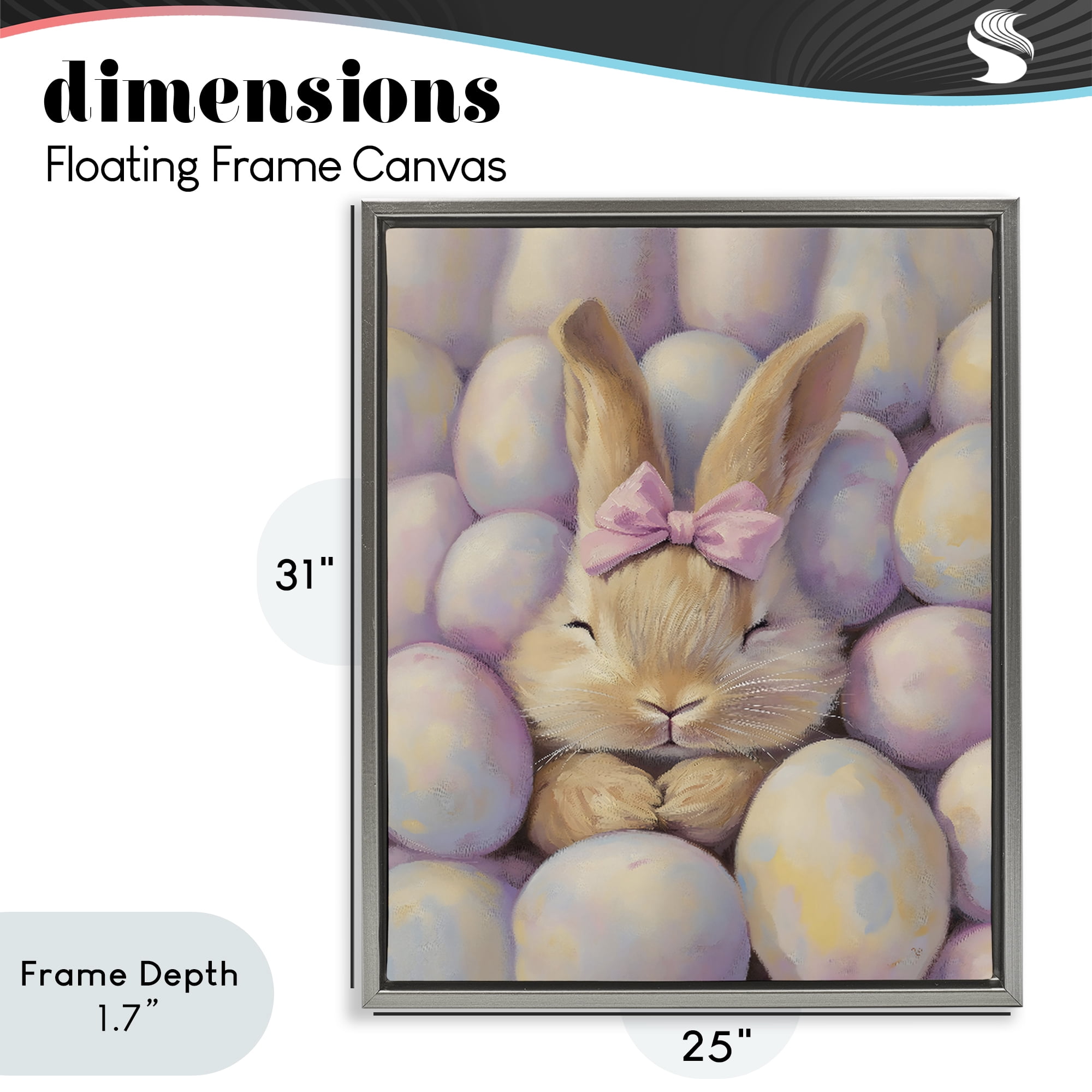Stupell Industries Easter Bunny Nestled in Eggs Gray Framed Floater Canvas Wall Art, design by The Prints Vibe