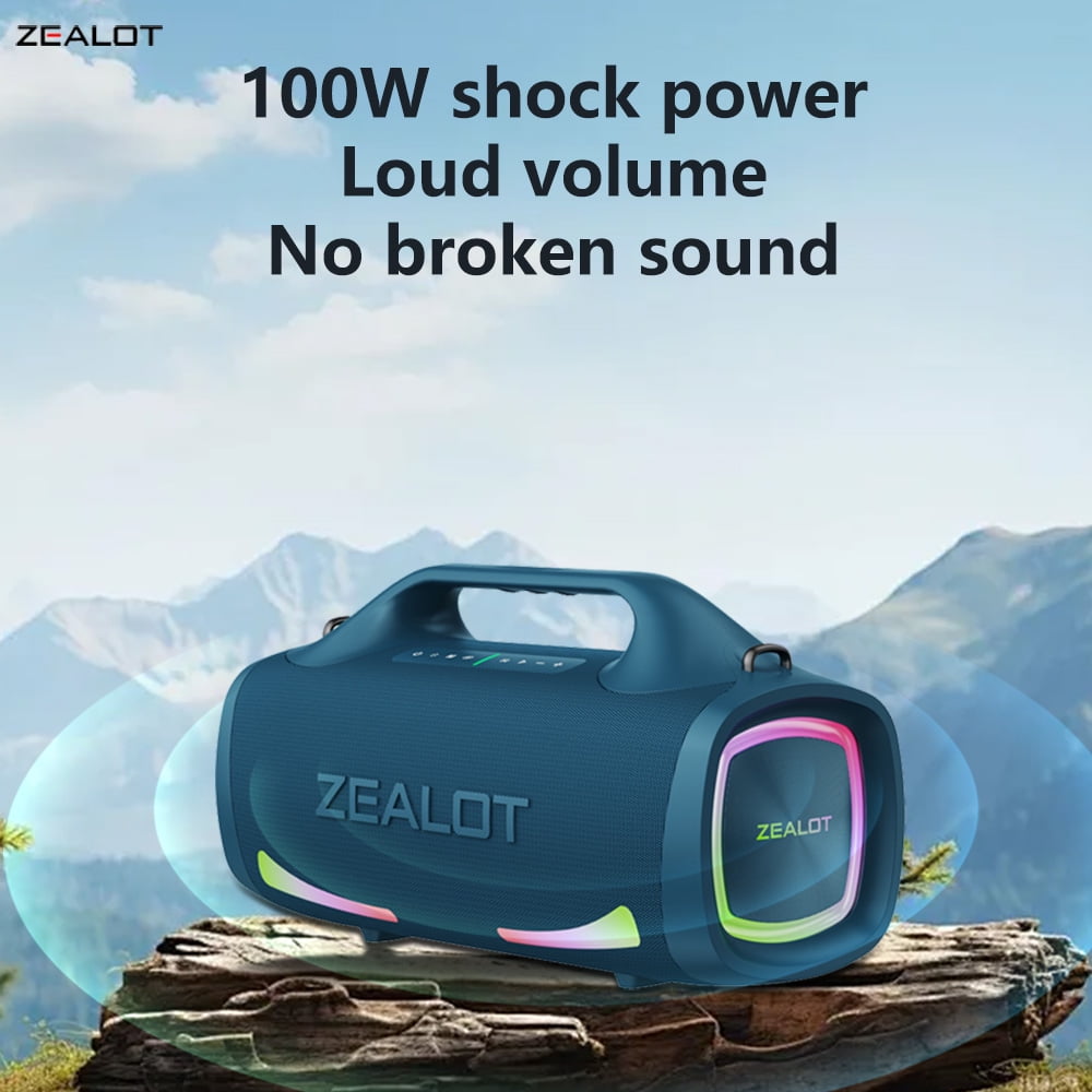 ZEALOT 100W Party Speaker, 36h Portable Waterproof Bluetooth Speaker, 24000mAh Battery Camping Speaker, Blue