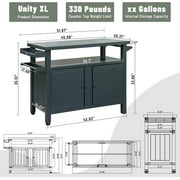 Domi Grill Carts Outdoor with Storage and Wheels, Whole Metal Portable Table and Storage Cabinet for BBQ,Deck,Patio,Backyard(Dark Grey,L45x W20.31x H35.51 Inch)