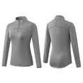 thumbnail image 4 of Htigea Yoga Shirts for Women 1/4 Zip Mock Neck Athletic Tops Stretchy Slim Fit Workout Tee Thin Fleece Long Sleeve Sport T-Shirts Gray S, 4 of 8