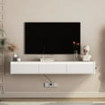 thumbnail image 2 of S-HOME Floating TV Stand, Wall Mounted TV Shelf with Led Lights & Power Outlet,High Gloss TV Cabinet for Black tv Stands for Living Room，White, 2 of 6