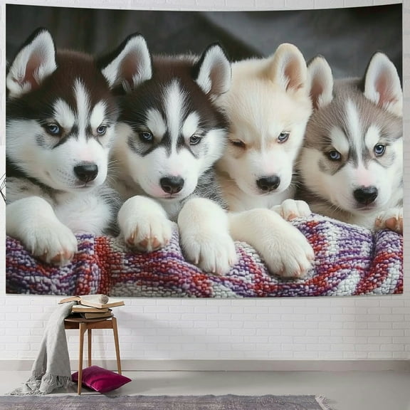 Patifu Husky Puppies Tapestry Wall Hanging Unique Style for Home Decor Living Room Bedroom Apartment Farmhouse Dorm - Holiday Decoration 40x30inch