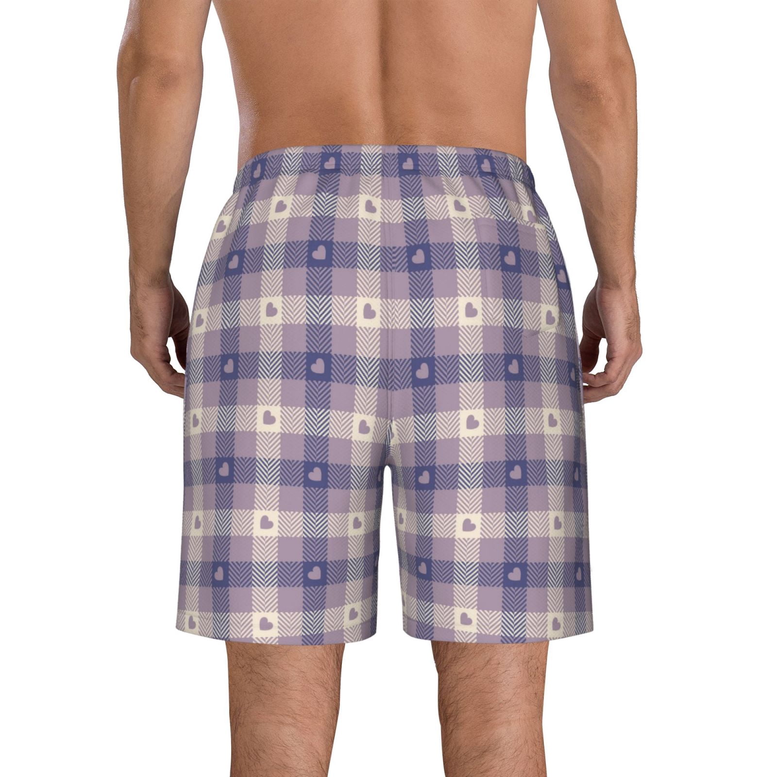 Naloa Heart Check Plaid Men's Beach Shorts, Surfing shorts, Swim trunks, Quick Dry Swim Trunks for Surfing Beach Fun - XX-Large
