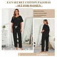 thumbnail image 4 of EA'S SECRET Pajamas for Women Set V Neck Short Sleeve Lounge Set Elastic Waistband Sleepwear with Long Pants 2 Piece Pjs (Black,2XL), 4 of 9