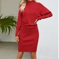 thumbnail image 2 of Solid Color High Neck Pencil Dress for Women Long Sleeve Slim-Fit Knit Dresses 2024 Fashion Casual Knee Length Dress, 2 of 4