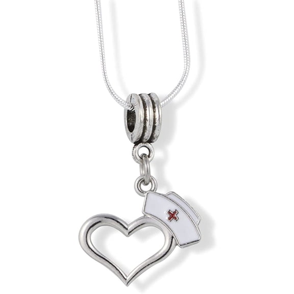 Nurse Hat on Heart Charm Snake Chain Necklace
