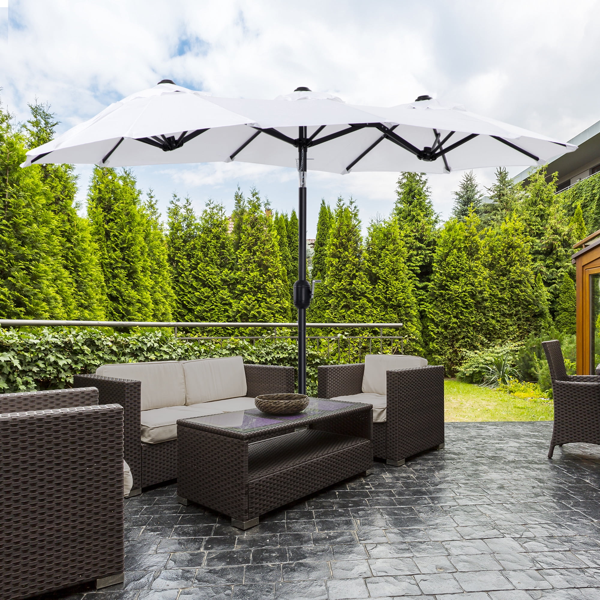 CoSoTower Double-Sided Patio Umbrella 9.5' Large Outdoor Market Umbrella with Push Button Tilt and Crank, 3 Air Vents and 12 Ribs, for Garden, Deck, Pool, White