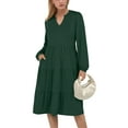 thumbnail image 3 of UVN Fall Dresses for Women Long Sleeve V Neck Midi Dress Casual Loose Flowy Swing Tiered Dress with Pockets, 3 of 9