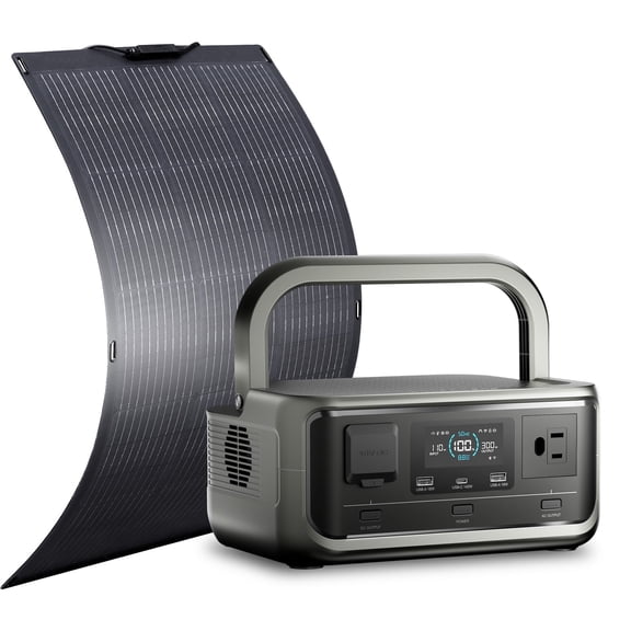 ALLPOWERS P300 Solar Generator with 100W ETFE Solar Panel, 256Wh LiFePO4 Portable Power Station, 300W Pure Sine Wave for RV Camping Off-Grid Outdoor Use
